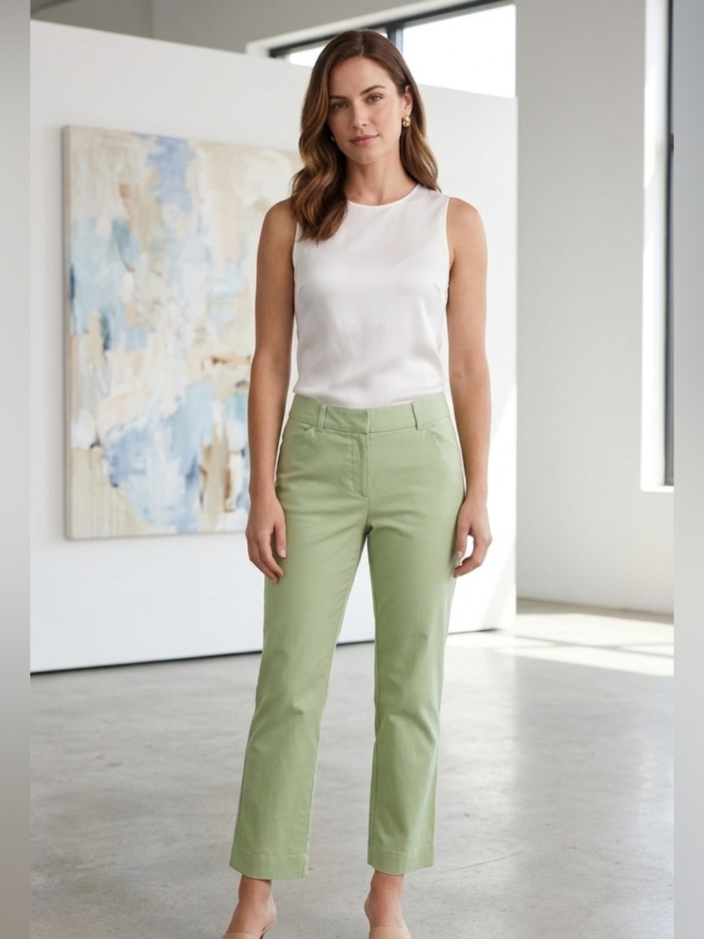 Theory | Light Green Cotton-Lycra Pants | Sz 8